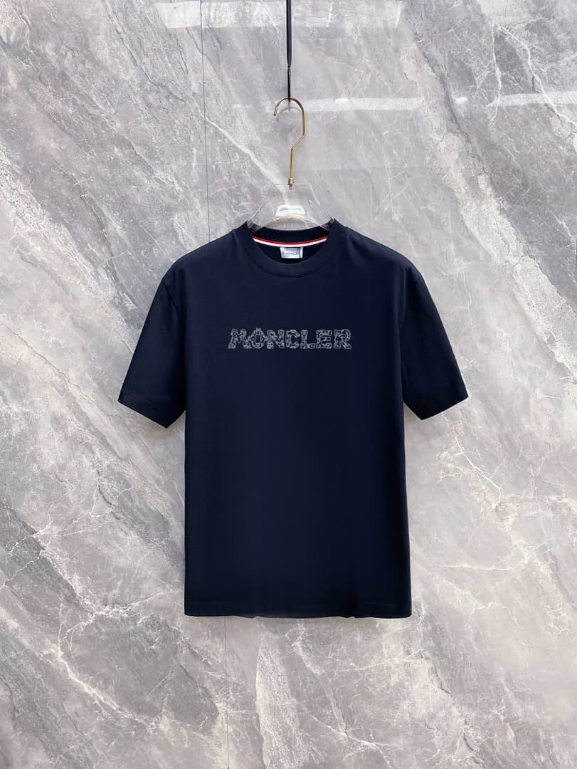 T-shirt Moncler Azul-Marinho com Logo Ondulado foto 01