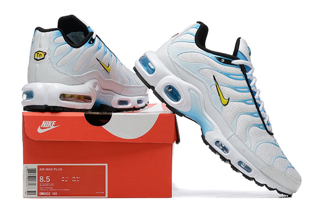 Nike Air Max Plus — Branco Azul Dourado foto 01