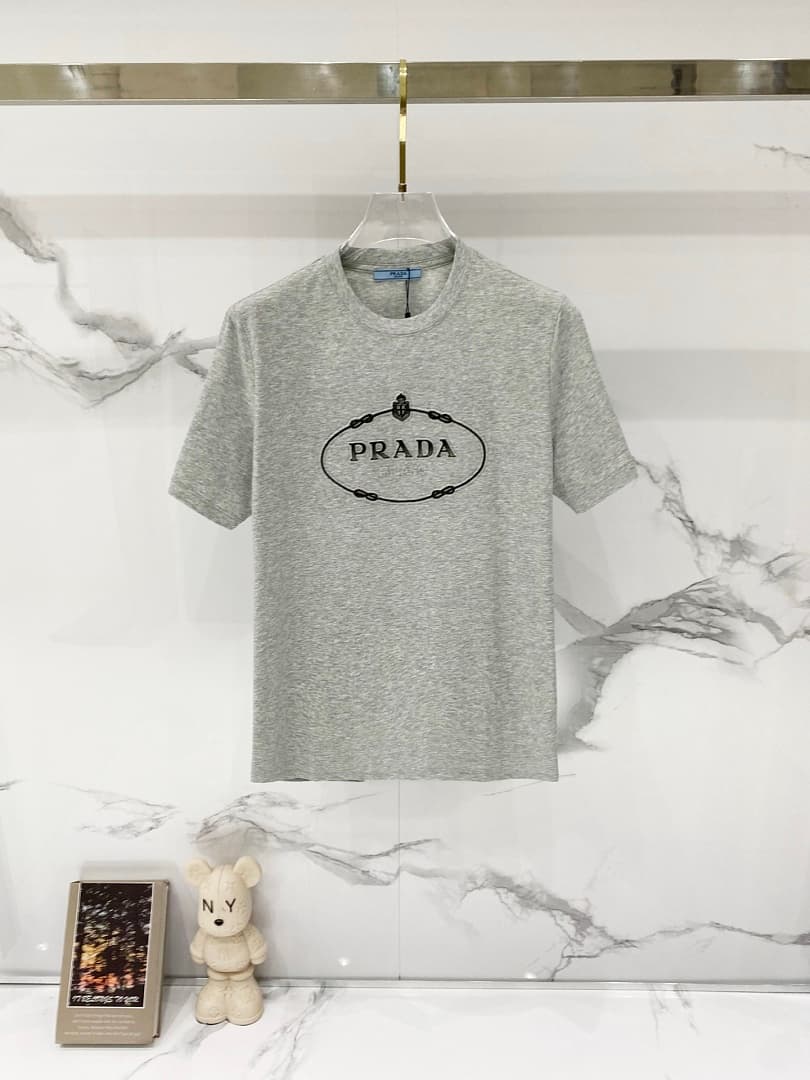 T-shirt Prada TT64 Logo Oval Cinzenta foto 01