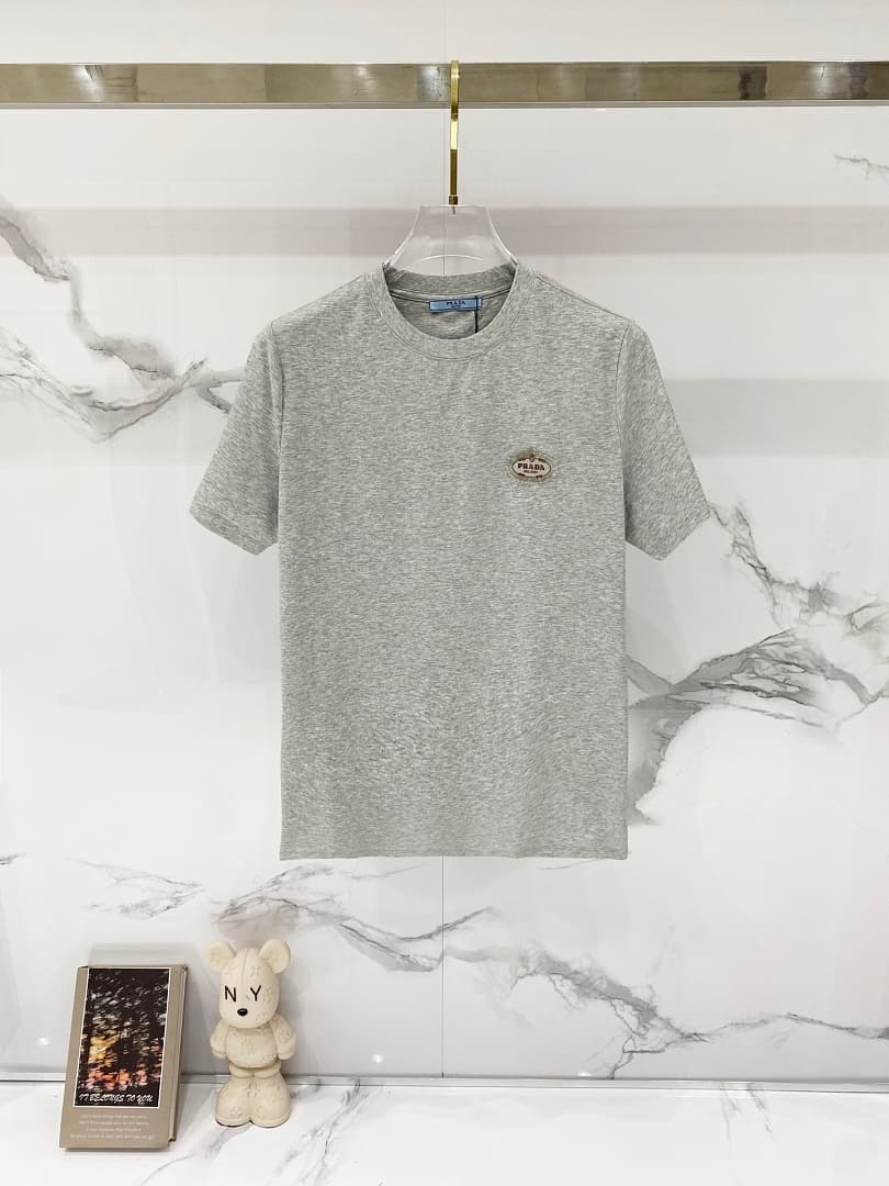 T-shirt Prada TT67 Logo Oval Cinzenta foto 01